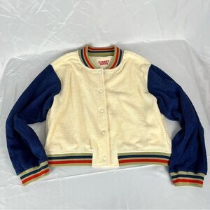 Cherry LA Cream Cherry Terry Cotton Bomber Jacket Size Small